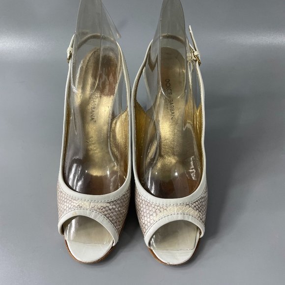 Dolce & Gabbana Women's High Heel Embossed Slingback Peep Toe Sandals, 37.5 - Picture 4 of 12